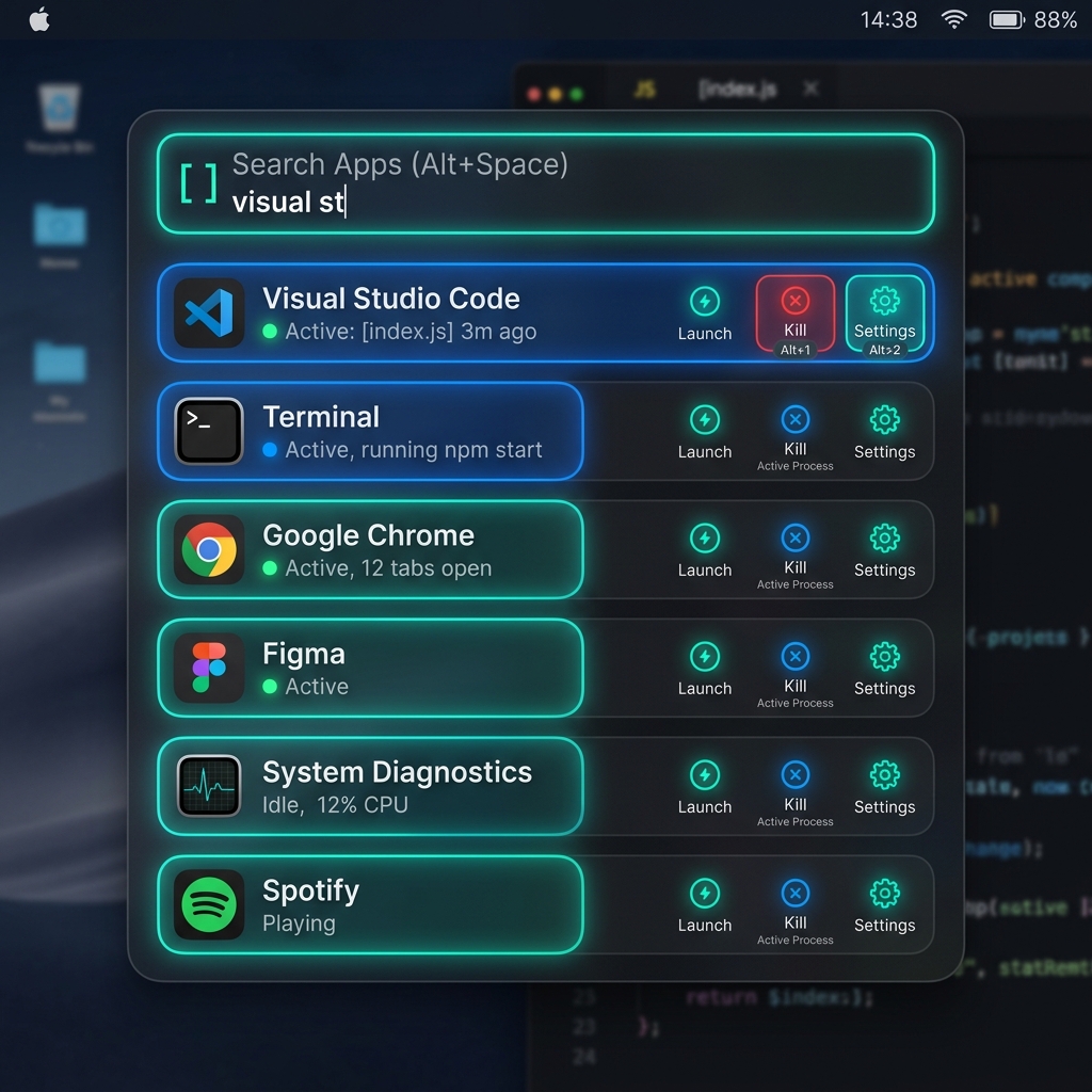 OmniBar Overlay Launcher UI Mockup